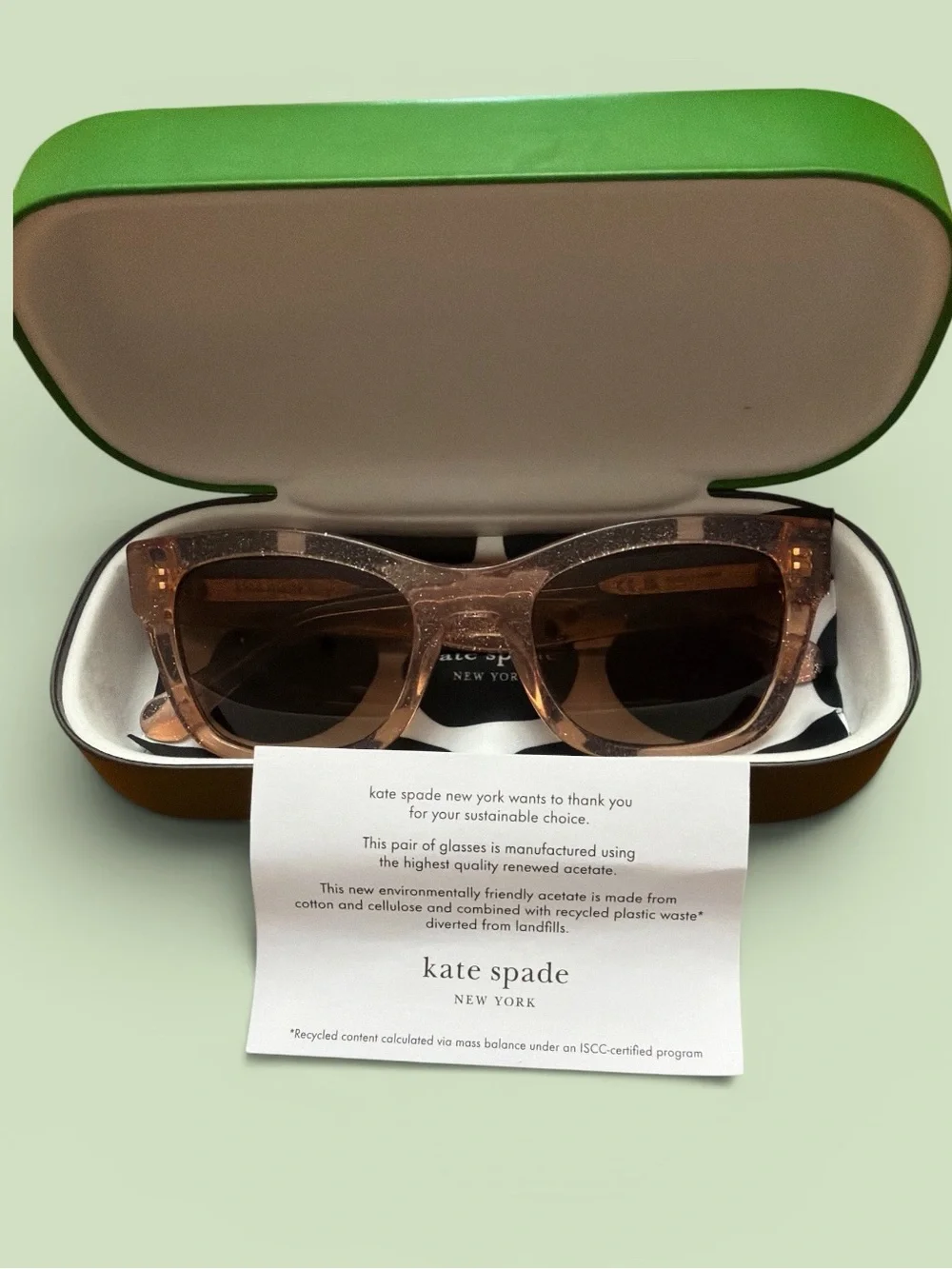 kate spade Ks Aimee Pink Glitter Sunglasses with Green-Trim Case